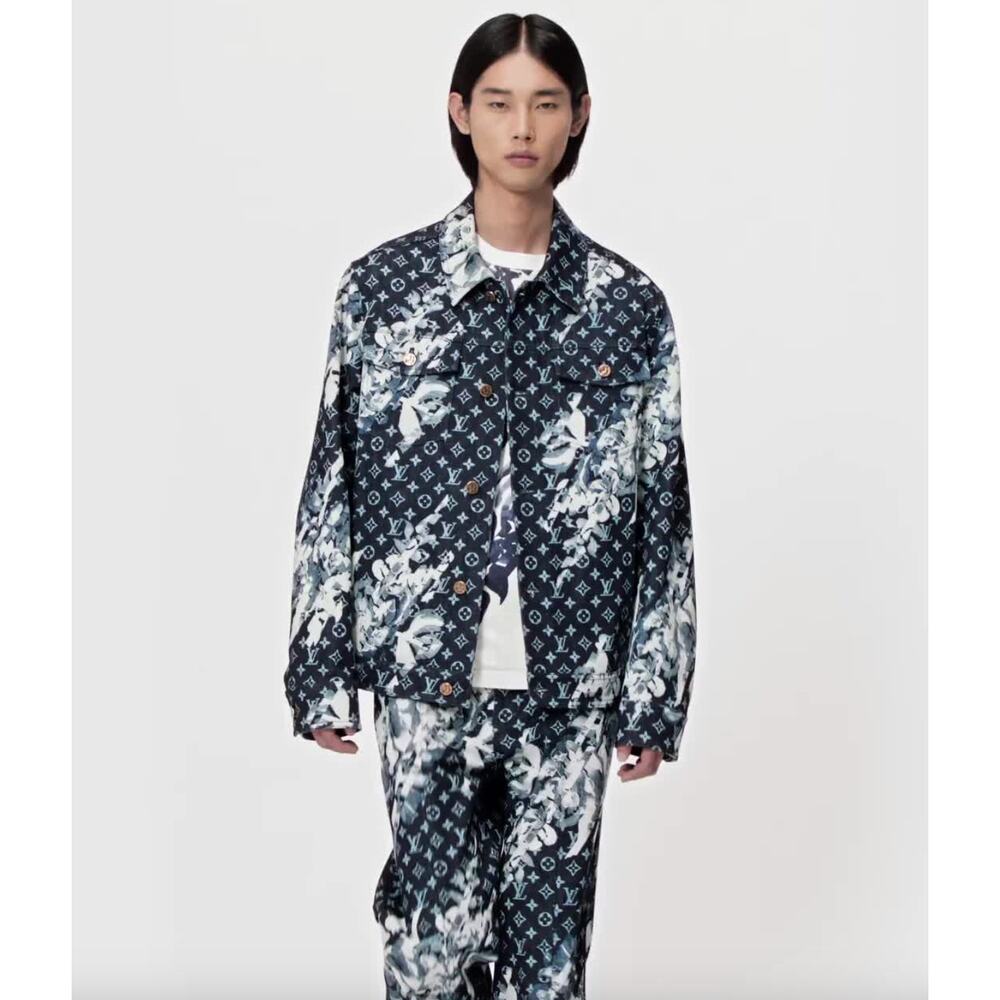 Louis Vuitton Men's Monogram Printed Blue Floral Denim Jacket FR Size 58 US 48